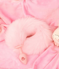 Fluffy cat tail silicone butt plug