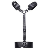 Leather collar and hand cuffs set