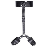 Leather collar and hand cuffs set