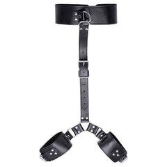 Leather collar and hand cuffs set