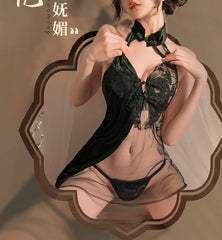 Silky velvet butterfly-print sleep dress