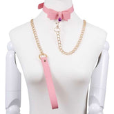 Pink leather bell collar&leash
