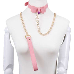 Pink leather bell collar&leash