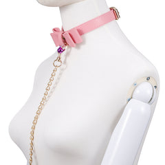 Pink leather bell collar&leash