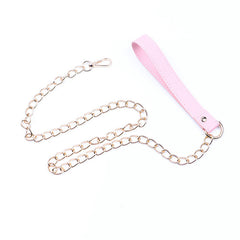 Pink leather bell collar&leash