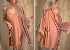 Velvet slip Dress+ Robe Set
