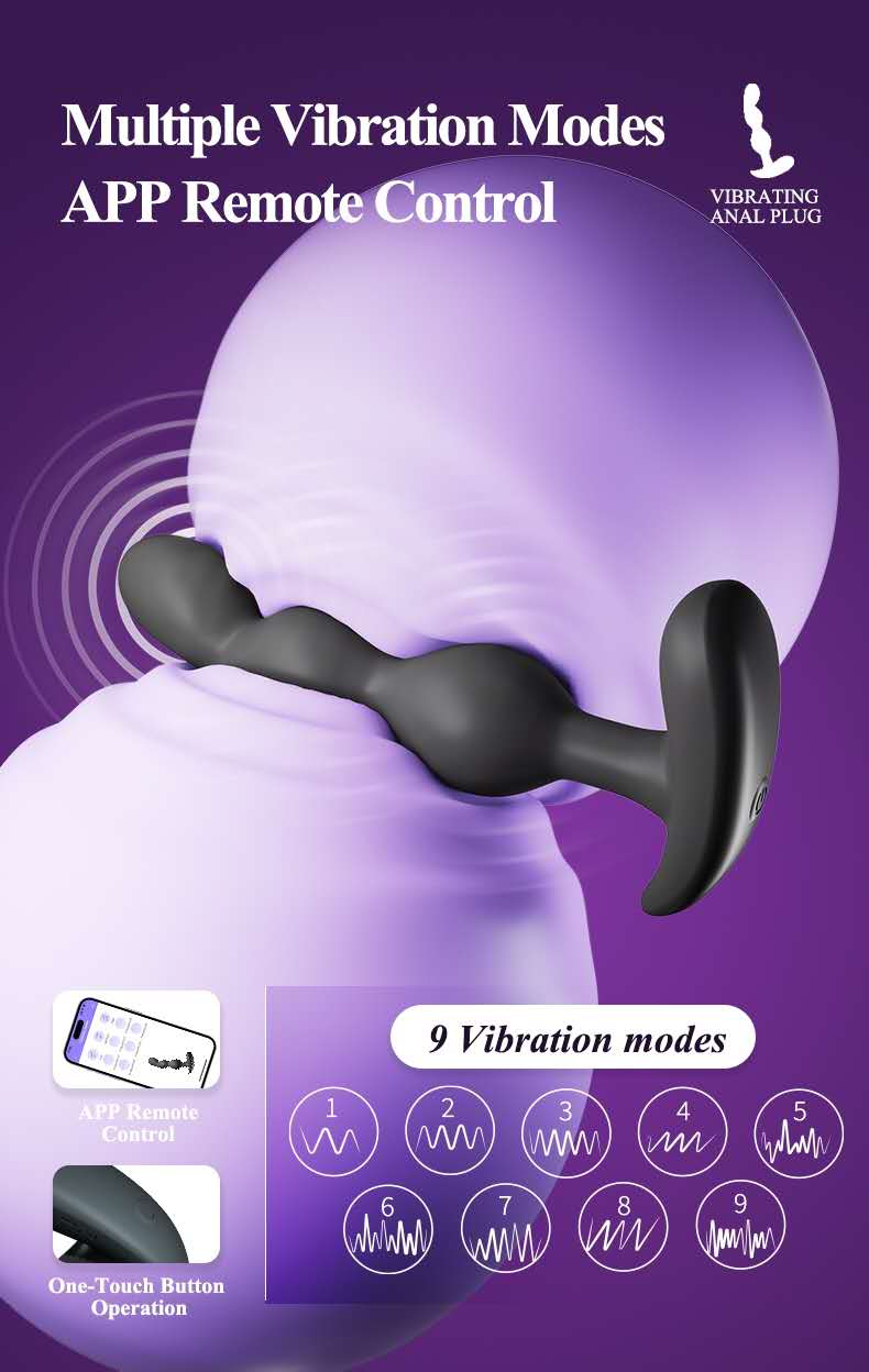 App-Controlled Vibrating Anal Plug - 9 Modes, 3-in-1 Graduated Beads AG02