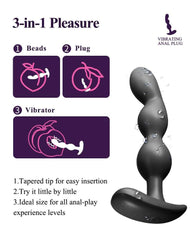 App-Controlled Vibrating Anal Plug - 9 Modes, 3-in-1 Graduated Beads AG02