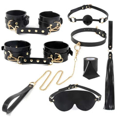 Black leather bondage Kit 8pc