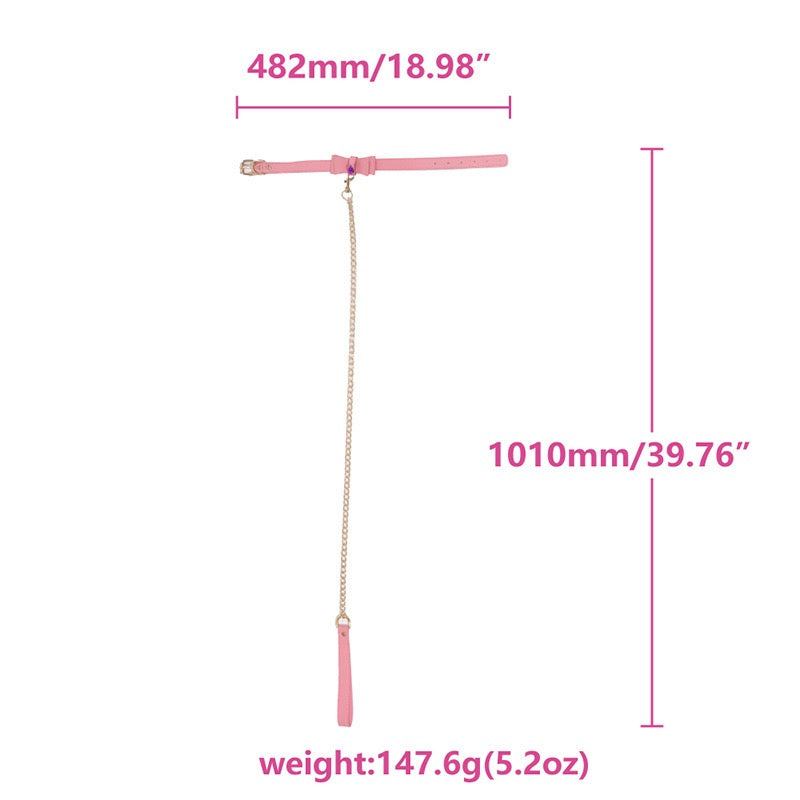 Pink leather bell collar&leash