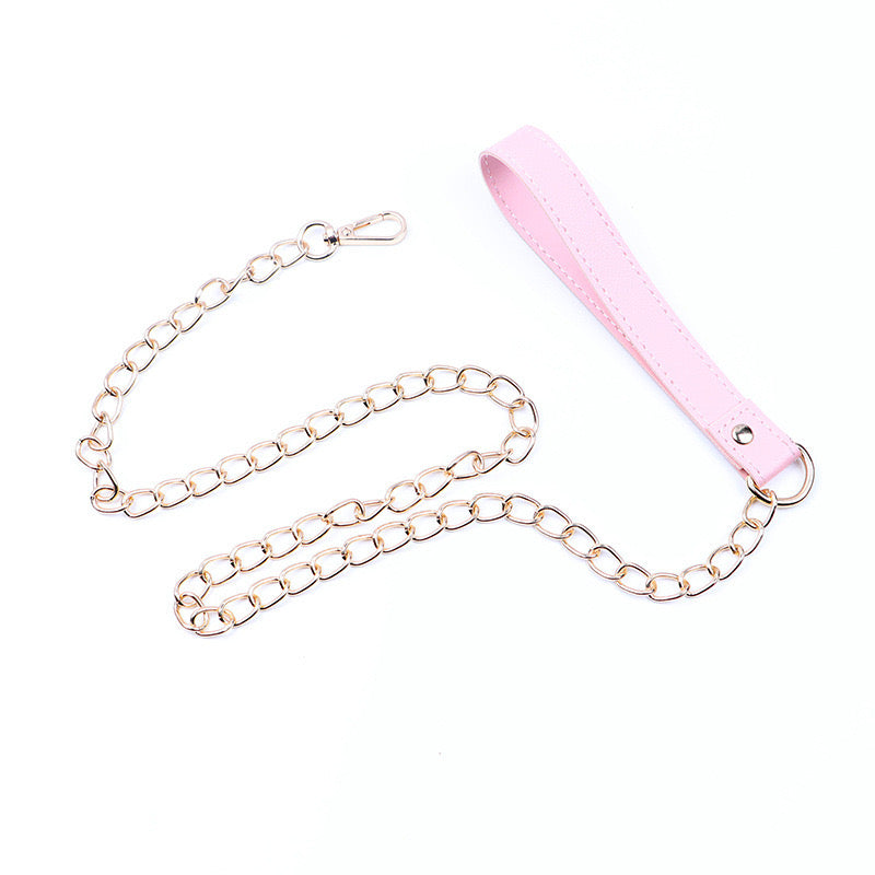 Pink leather bell collar&leash