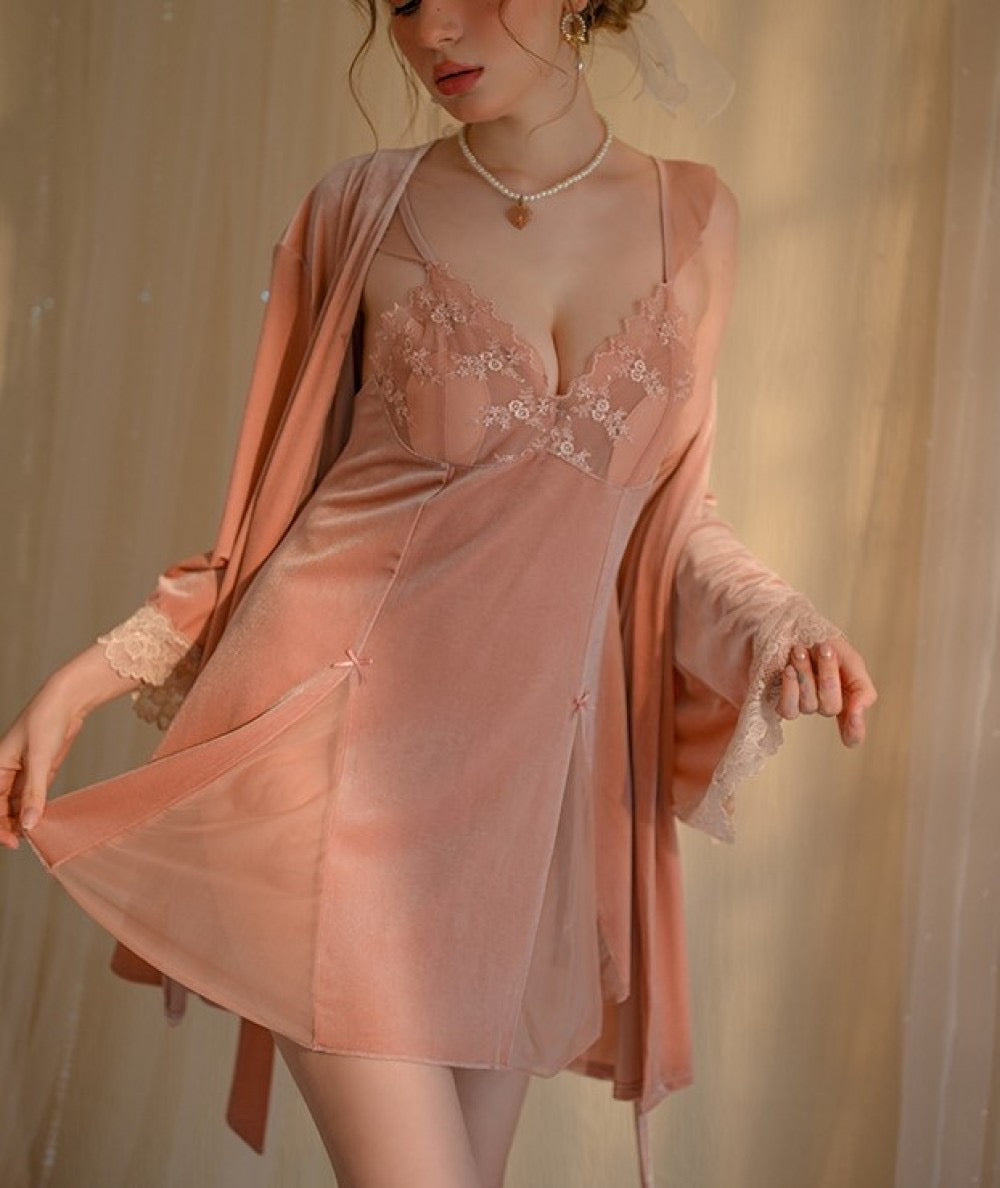 Velvet Slip Dress+Robe Set