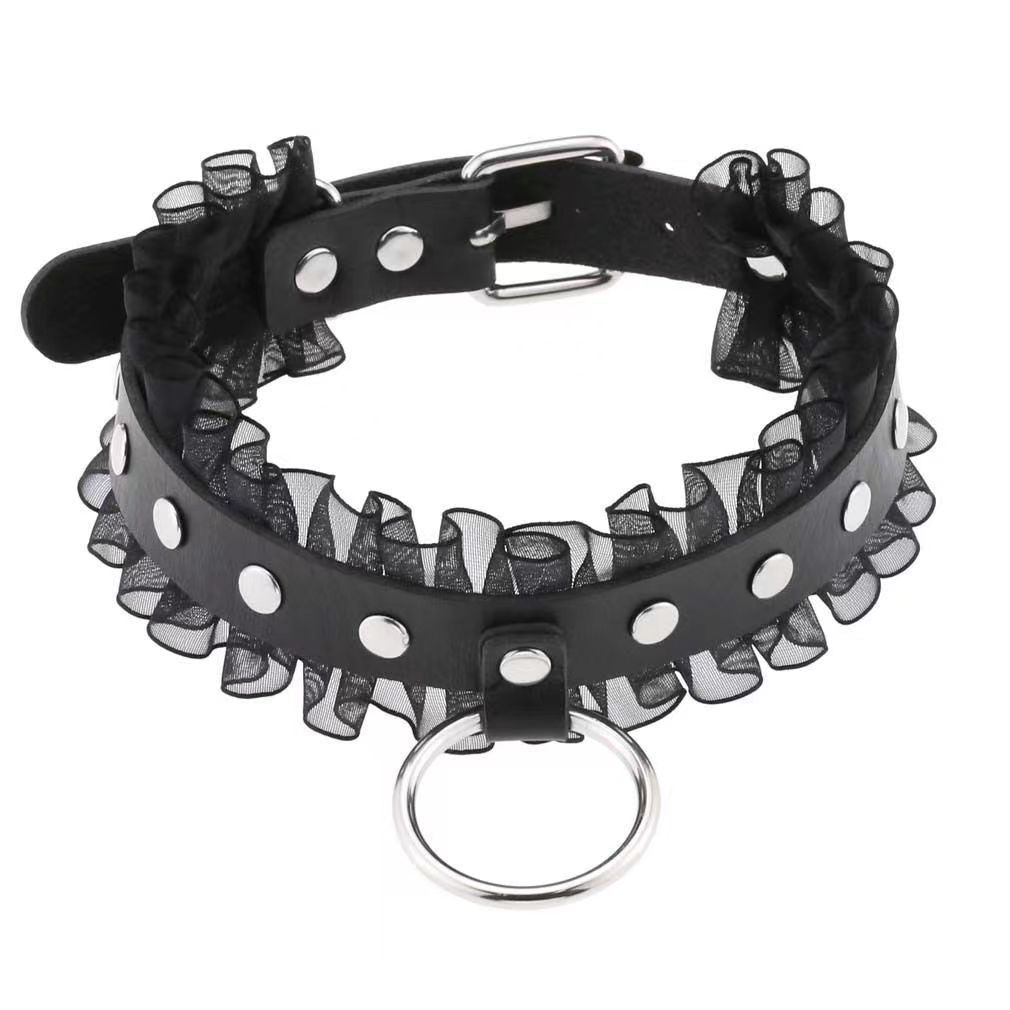 Lace+ Leather collar with leash