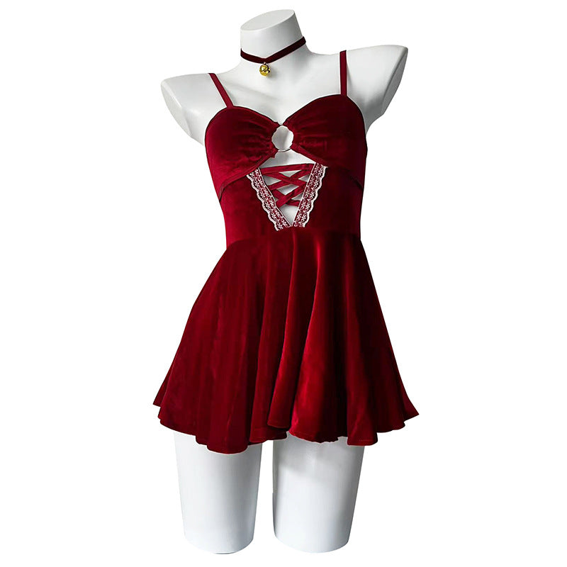 Velvet hollow slip dress