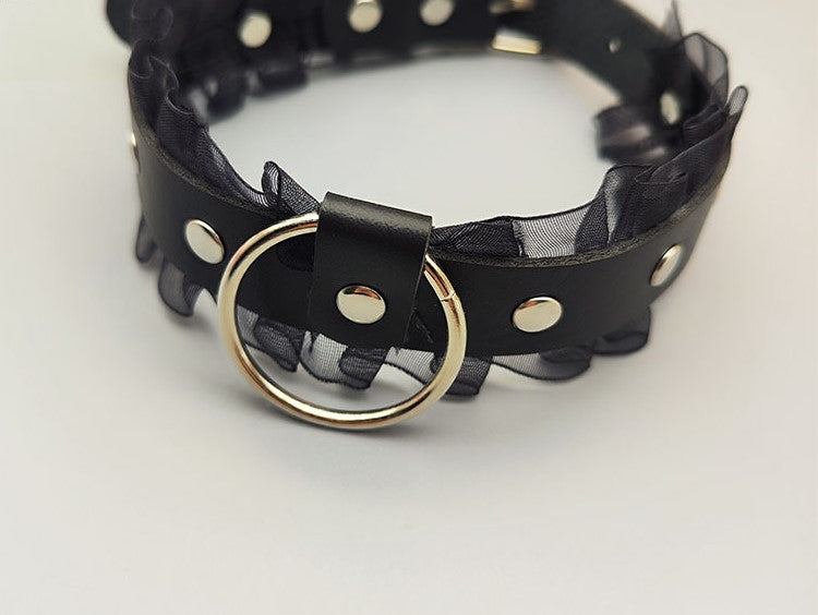 Lace+ Leather collar with leash